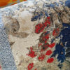 geweven plaid en kussens, jacquard, floral, ecru met blauw, interieurtextiel
