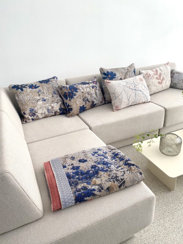 geweven sofaset textiel, plaid, kussens, bank, interieur